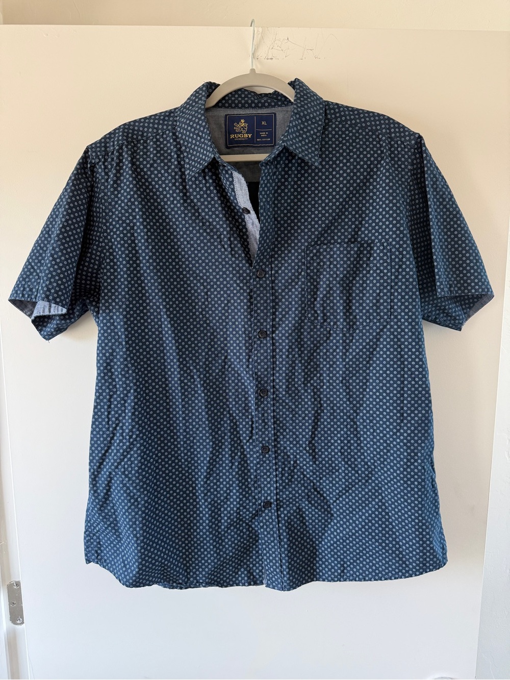 Rugby Ralph Lauren Navy Short-Sleeve Button-Up Shirt with Micro Dot Print